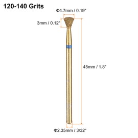 sourcing map 8pcs 120-140 Grits Diamond Grinding Bit 4.7mm Inverted Cone Head 2.35mm Shank 3mm Length Titanium Plated Stone Sanding Drill Bits Rotary Tool for Nails Grinding Polishing
