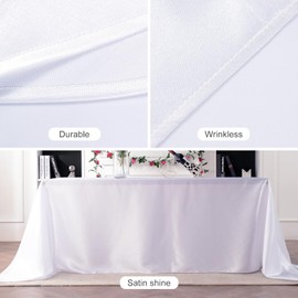 HEMEIREN Table Cloth Rectangula,145 x 200 cm (57 x 79 inches), Glossy Satin,Washable Tablecloth, White Table Cloth for Wedding, Banquet, Party, Celebration, Polyester Fibre