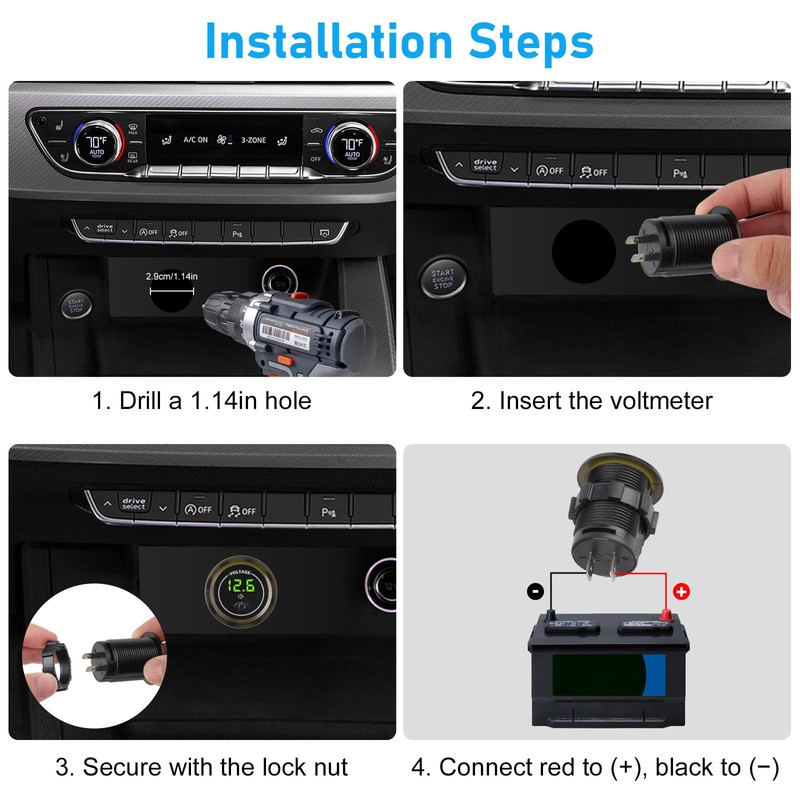 Linkstyle Battery Voltage Meter, Waterproof Voltmeter Gauge 12V, DC Volt