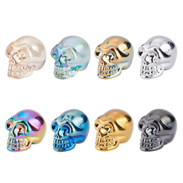 NBEADS 8 Pcs Mini Halloween Skull Decorations, Glass Skeleton Statue Assorted Crystal Skull Sculpture 8 Colors Glass Skull Beads Charm for Home Table Party Display Ornaments Art