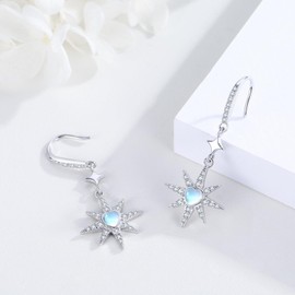 ABIGY Moonstone Earrings for Women 925 Sterling Silver Octagonal Star Earrings Heart Shaped Moonstone Earrings Moonstone Jewellery for Women, Sterling Silver