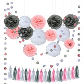 Ansodo Pack of 26 Green Tissue Paper Pom Poms, Pompoms Decoration, Wedding Party Decorations Kit, Colourful Tissue Paper Pompoms, for Wedding Decorations, Set, Baby Showers, Birthdays, Bridal Showers