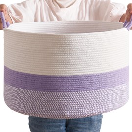 CLHMILY&Z Large Rope Basket - 20x13 Inches - Blanket Hamper for Living Room, Woven Storage Bine, XLarge Laundry Organizer for Clothes, for Tree Plant, Lavender