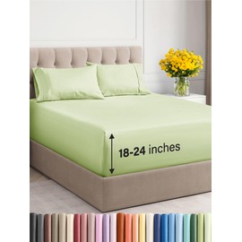 Extra Deep Pocket Queen Sheets - 4 Piece Breathable & Cooling Bed Sheets - Hotel Luxury Bed Sheet Set - Soft, Wrinkle Free & Comfy - Easily Fits Extra Deep Mattresses - Light Sage Green Sheets Set