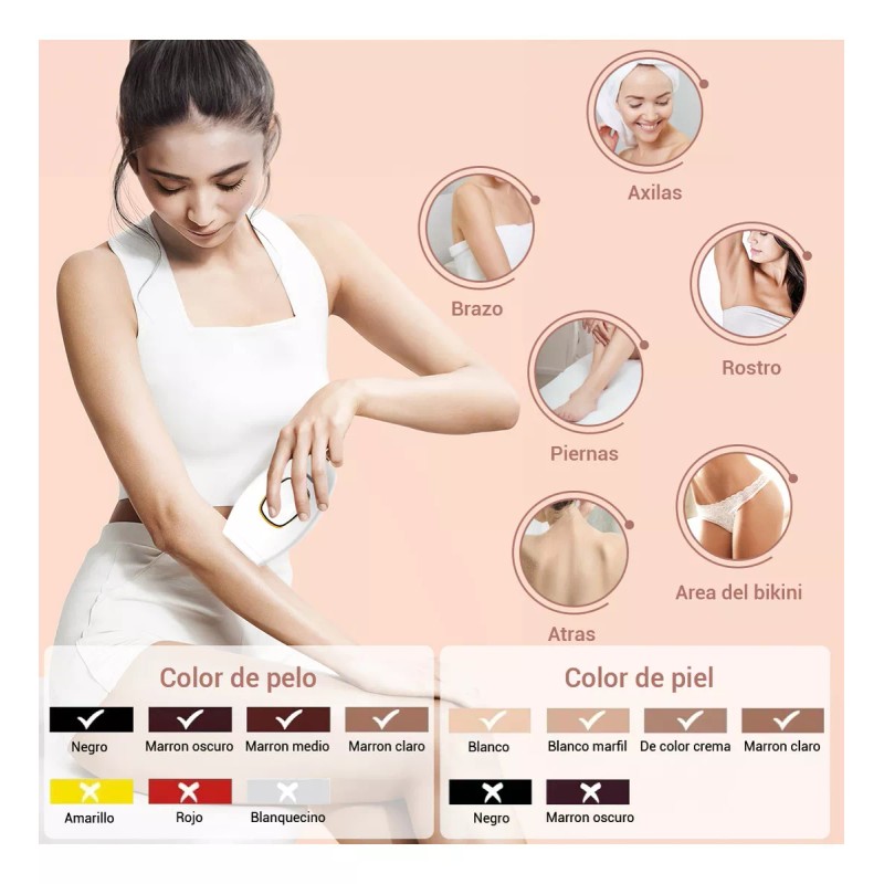 Tensky Depiladora Permanente Láser 999,999 Flashes Facial Y Corpora Niveles