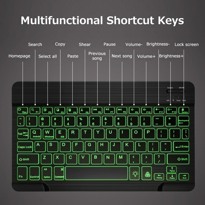 10 inch Wireless BT Keyboard Ultra-thin Rechargeable BT Keyboard Three-system