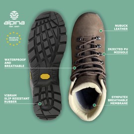 Alpina TIBET Men's Mountaineering Boots Waterproof Leather Vibram Breathable Sympatex Membrane Hiking Backpacking Trekking Danner Hand Made in Europe EU 45