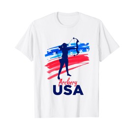Womens Archery Support Team Flag USA Archer American T-Shirt