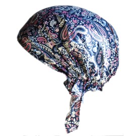 Cool4 Summer Headscarf Beach Bandana Sea Beanie Sun Protection Hat Chemo Cap A04, Navy with pink beige paisley floral pattern