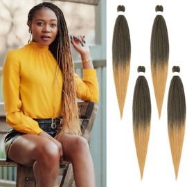 Coriario Ombre Pre Stretched Braiding Hair 26 inches 4 Pack Prestretched Braids Long Straight Knotless Yaki Kinky Synthetic Hair for Braid 1B/27#
