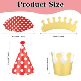 11 Pcs Birthday Party Hats, Party Hats Set Includes 9 Adorable Party Cone Hats with Pom Poms and 2 Paper Crowns Colorful Mini Birthdays Hat Partys Hat for Pet Birthday Party Decor