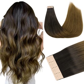 DOORES Tape in Hair Extensions Human Hair, Chocolate Dip Color Melt 22 Inch 50g 20pcs, Human Hair Extensions Natural Hair Extensions Seamless Straight