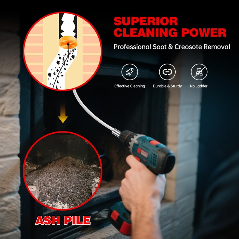 Morinoli 30 Feet Chimney Sweep Kit, Chrome Button Locking System,