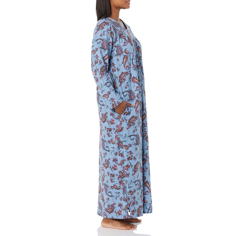AmeriMark Vestido de noche largo de franela con estampado floral