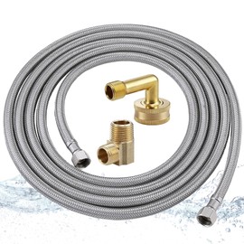 Dishwasher Installation Kit, Braided Dishwasher Water Supply Line with 3/8 Inch Compression 3/8 Inch MIP Elbow 3/4 Inch FHT Elbow, Universal Dishwasher Hose 41060(10FT)