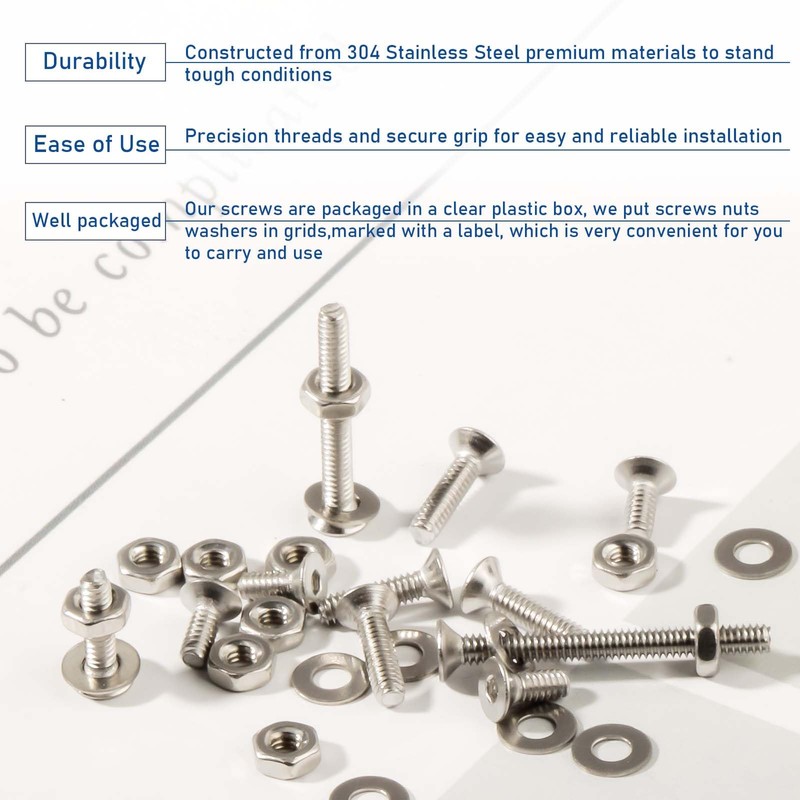 Zmbroll 500Pcs M2 x 4/5/6/8/10/12/16/20mm Countersunk Head Socket Cap Screws
