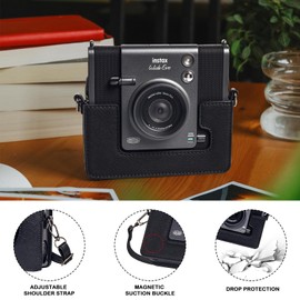 CAIYOULE Funda para Fujiflim Instax Wide EVO Instant Camera Bolsa de piel sintética y para Fuji Marco de fotos magnético de película ancha con correas ajustables color negro (sin cámara)