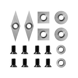 Tungsten Carbide Cutter, 8pcs Cutters Inserts Set with 8pcs Screws for Wood Lathe Turning Tools, Carbide Turning Tool for Wood Lathe Turning Chisel, 11mm Square, 10mm Rhombus,12mm and 8.9mm Round