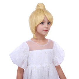 Edivd Kids Blonde Wig Short Blonde Wig with Bun for Cosplay Heat Resistant Synthetic Wig with Wig Cap