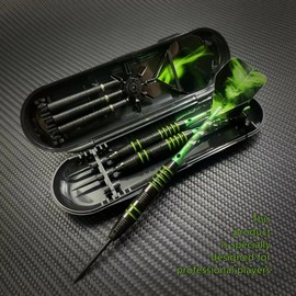 Steel Tip Darts Set 22g,3 Pack Professional Dart with Aluminum Shafts(+3 More Spare Shafts) and 2 Style Flights And Darts Case -Green