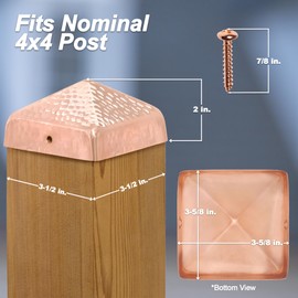 4x4 Hammered Copper Pyramid Post Caps (4-Pack) - Extended Lip - Solid Copper - Will Patina Naturally (3-1/2 x 3-1/2)
