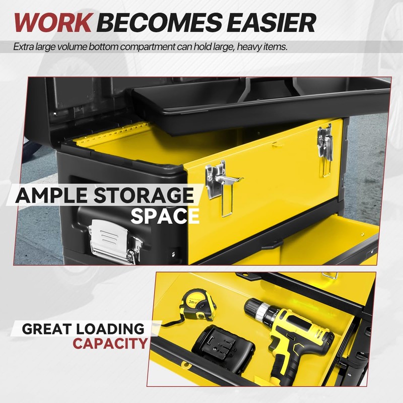 D SOLUTIONS Rolling Tool Box, 3-Drawer Stackable Storage Trolley Garage