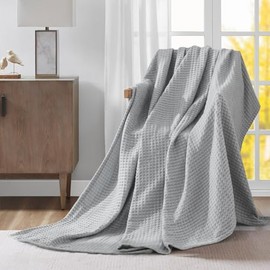 meadow park Cozy Waffle Weave Chenille Thermal Bed Blanket Queen 90” x 92”, Party Blanket, 380gsm, All Seasons, Gray