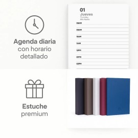 Agenda Ejecutiva Diaria Pro 2026 Planeador Profesional De Curpiel Con Estuche Color Vino Marca Caravian