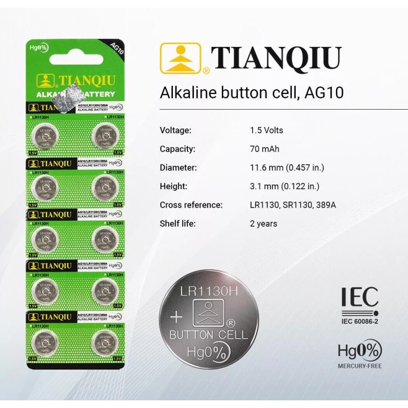 NEW 2027* 2 Pack LR1130H AG10 390A Alkaline battery 1.5V