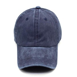 Men Women Washed Cotton Low Profile Distressed Vintage Baseball Cap Plain Adjustable Dad Hat (Navy)