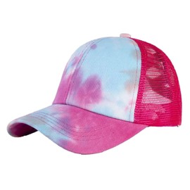 Girl's Criss Cross Trucker Hat Messy Bun High Ponytail Baseball Cap for Kids Ponycap (Red)