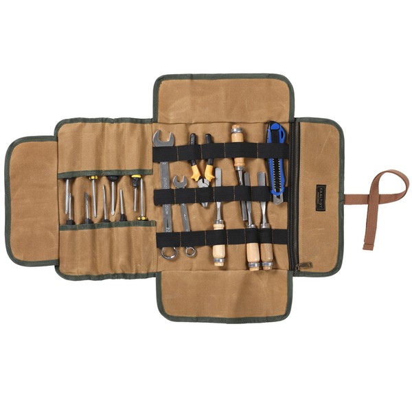 Tool Roll Bag, 16 oz Waxed Canvas Tool Set Roll,