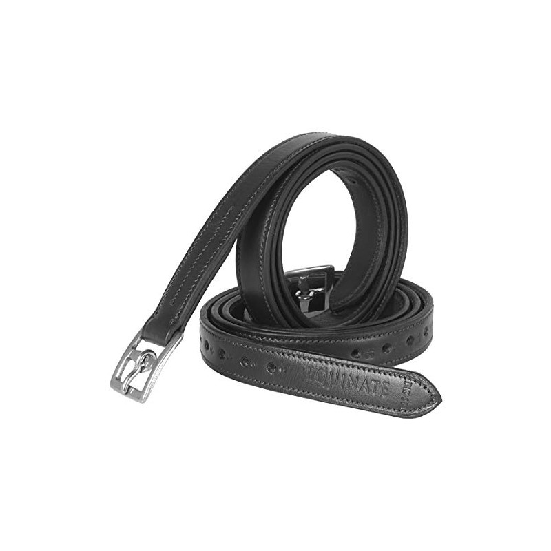 Equinate Superior Leather Stirrup Straps with Stainless Steel Buckles Black