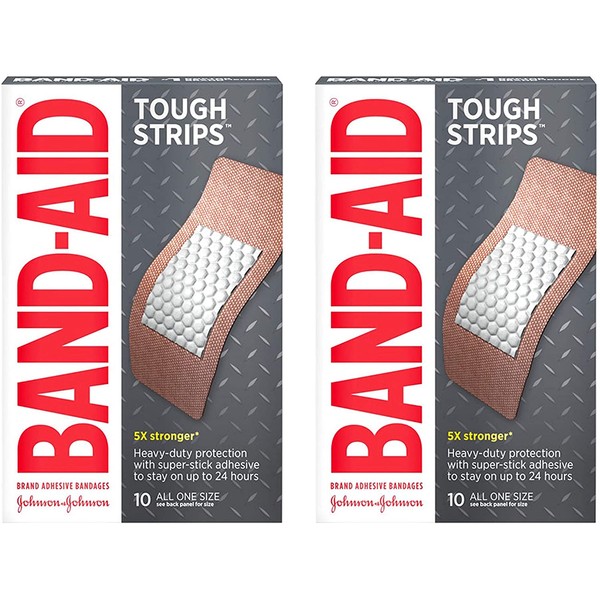 Band-Aid Brand Tough Strips Adhesive Bandages for Wound Care, Durable Protection for Minor Cuts and Scrapes, Extra Large Size, 10 Count (Pack of 2), Package May Vary