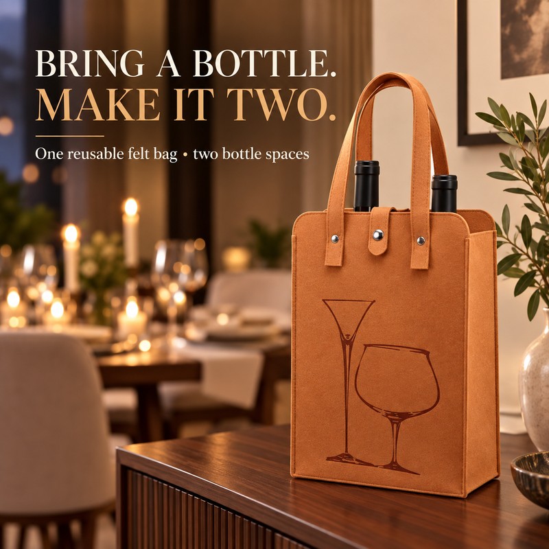 Felt Wine Bag for Gifting – Reusable Double Bottle Carrier
