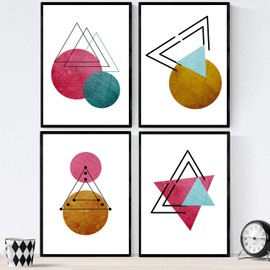 Nacnic Set of 4 Geometric Shapes Posters. Nordic Style wall decoration of Triangles and Circles in Pastel and Blue Tones. Assorted Scandinavian inspired Pictures. Size A4, Frameless.