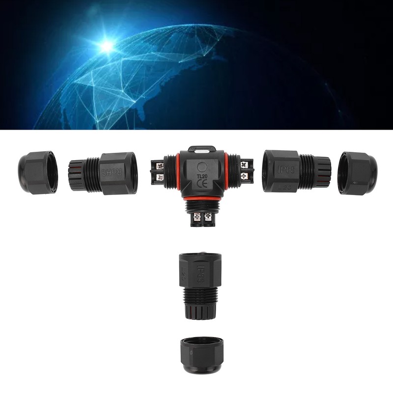 2 Pcs Tee Wire Connectors IP68 Waterproof 2 Pin 3