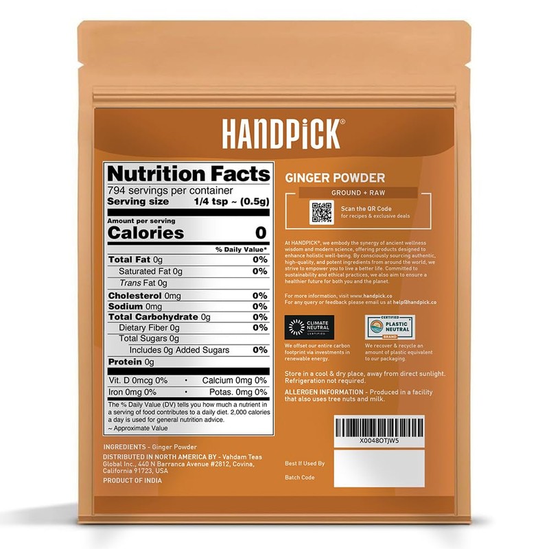 HANDPICK Ginger Powder (14oz/397g) No Additives, No Preservatives, No Fillers
