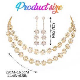 Zoestar Rhinestone Bridal Wedding Jewelry Set Crystal Necklace Earrings Sets Formal Costume Jewelry for Women (Gold)