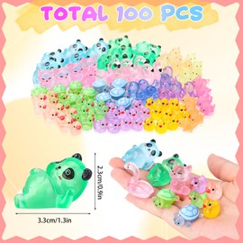 GSrenyu 100 Pcs Glow Mini Resin Animals, Luminous Glow in the Dark Duck Flamingo Turtle Fox Alpaca Seal Dino Panda Miniature Animal Figures for Crafts Fairy Gardens Dollhouses DIY Projects