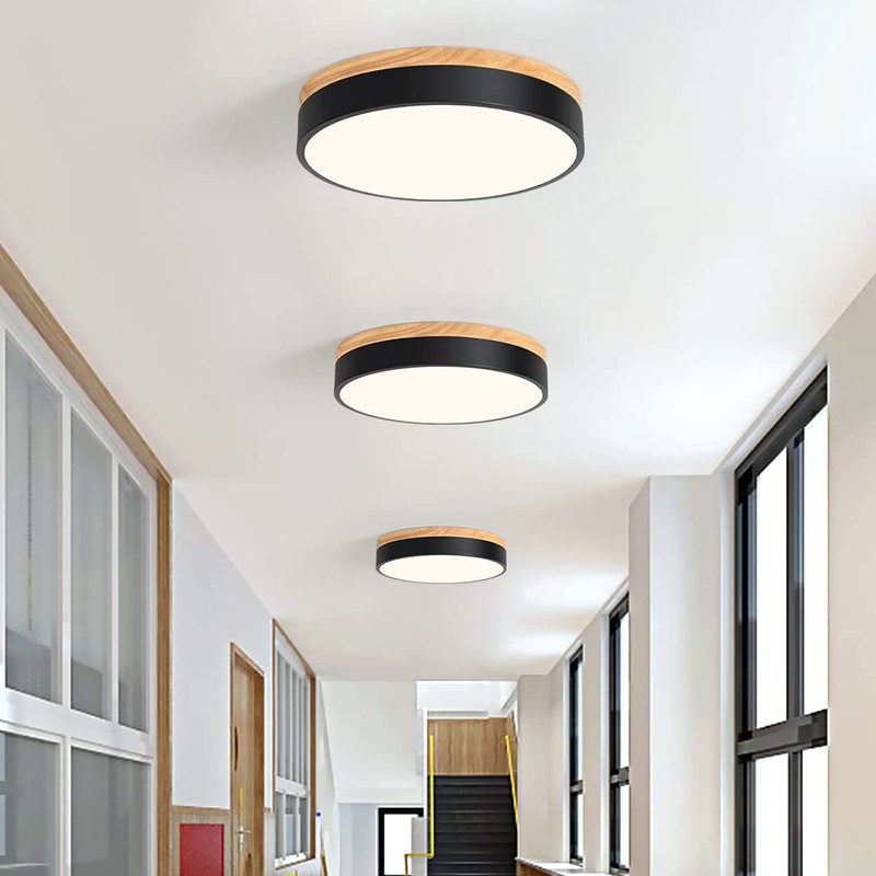 Dimmable Modern Wood Ceiling Light, Black LED 5CCT 2700K-6000K Flush