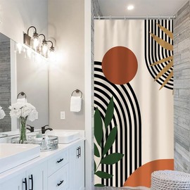 Uiiooazy Shower Curtain, Abstract Boho, Shower Curtain, Terracotta, Mid-Century Minimalist Shower Curtains, Anti Mould, Waterproof, Polyester Fabric, Washable Bathroom Curtain with 6 Hooks, 90 W x 180