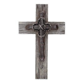 Comfy Hour 13" Polyresin Cross for Wall Industrial Style Faux Wood Design Nail and Wire Wall Decoration for Christmas, Communion and Nativity, Brown, Faith and Hope Collection