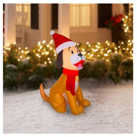 Gemmy Christmas Inflatable Puppy Dog W/Santa Hat
