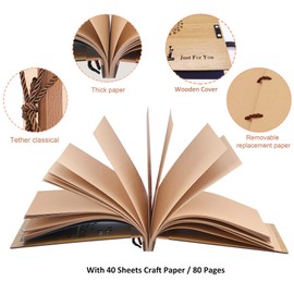 ZEEYUAN Vintage Wooden Photo Album, Love Scrapbook, with 6 Stickers, 8 Color Pens, 11.4 x 7.4 inch, 40 Sheets