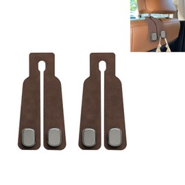 Roucerlin 2 Pieces Car Seat Back Storage Hook, Suede Leather Car Organizer with Double Metal Hooks, Small Purse Hanger Bag Holder for Most Vehicles Headrest Accessories (Brown)