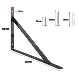 STARVAST 4 Pcs Heavy Duty Shelf Brackets, 300 x 190mm Floating Shelves Tripod Triangle Shelf Brackets, 90 Degree Angle Wall Mounted Shelf Supporter Bracket Frame, Black