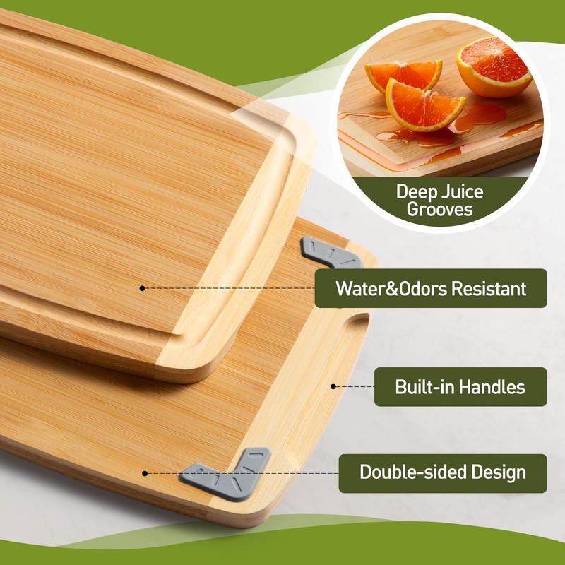 Bamboo Cutting Board Set Non Slip Feet Over Sink Tablas