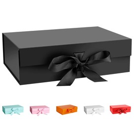 DAWNTREES Gift Box with Lid for Presents, 26x19x8 cm, with Ribbon and Magnetic, Gift Box Large Closure for Christmas, Hanukkah, Fathers Day, Weddings, Birthdays, Grooms Gifts