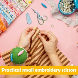 Embroidery Scissors, Stainless Steel Stork Scissors Small Craft Scissors for Sewing Cross Stitch Needlework Threading with PU Scissors Cover - Blue